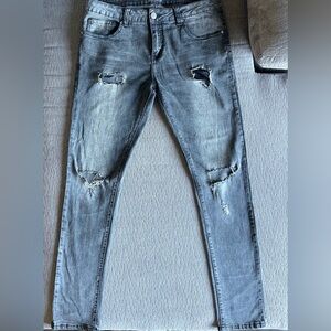 Black Brand Men's Skinny Ripped Jeans - Gray Wash